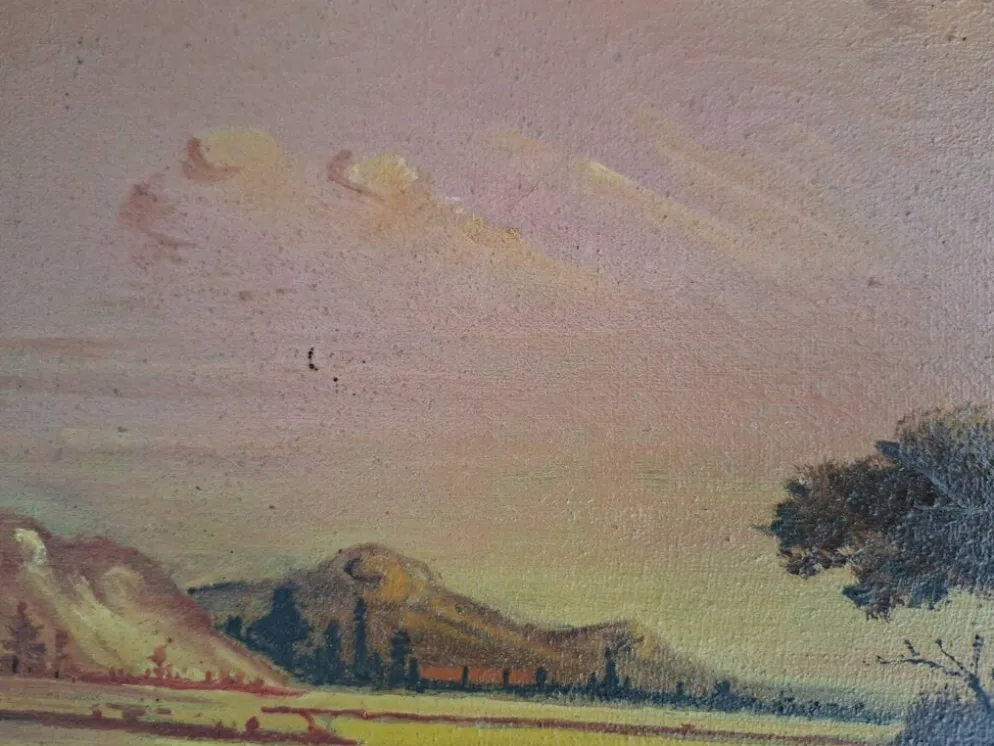 Tableau Ancien / Peinture à l'huile – Scène de vie au bord de l'eau