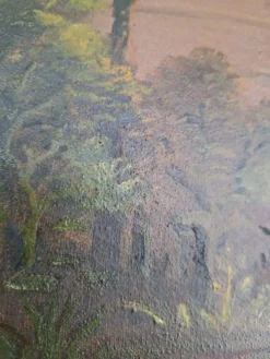 Tableau Ancien / Peinture à l'huile – Scène de vie au bord de l'eau