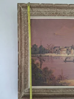 Tableau Ancien / Peinture à l'huile – Scène de vie au bord de l'eau