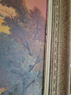 Tableau Ancien / Peinture à l'huile – Scène de vie au bord de l'eau