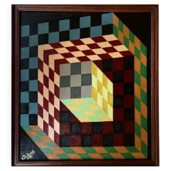 Tableau années 1970 "Hommage à Vasarely", signé