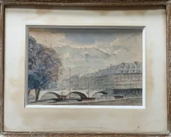 Tableau Aquarelle début XX° Pont de Paris Bord de Seine signé J. M. Nicolle