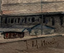 Tableau Aquarelle début XX° Pont de Paris Bord de Seine signé J. M. Nicolle