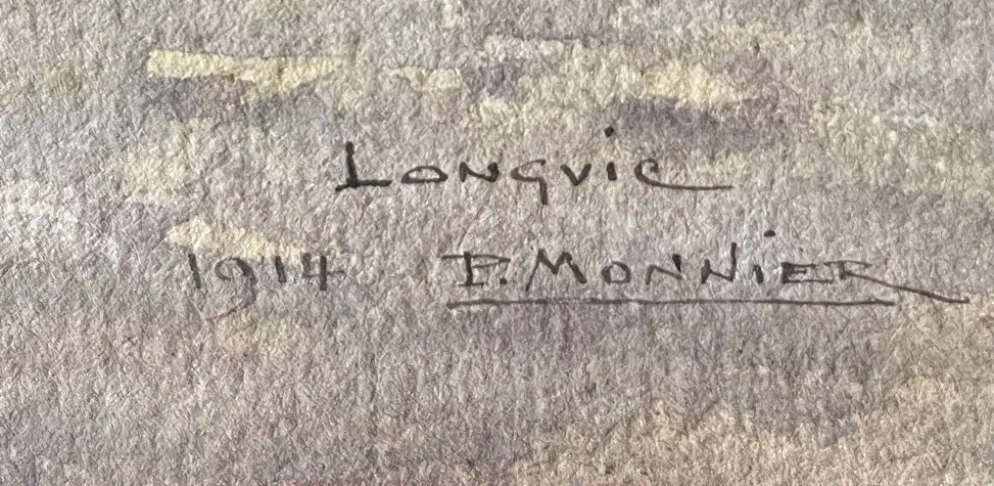 Tableau Aquarelle de Paul Monnier "Longvic" cf. Dijon" 1914