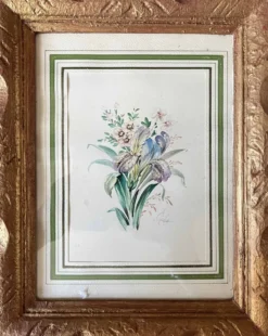 Tableau Aquarelle "Fleurs du jardin" signé début XX°