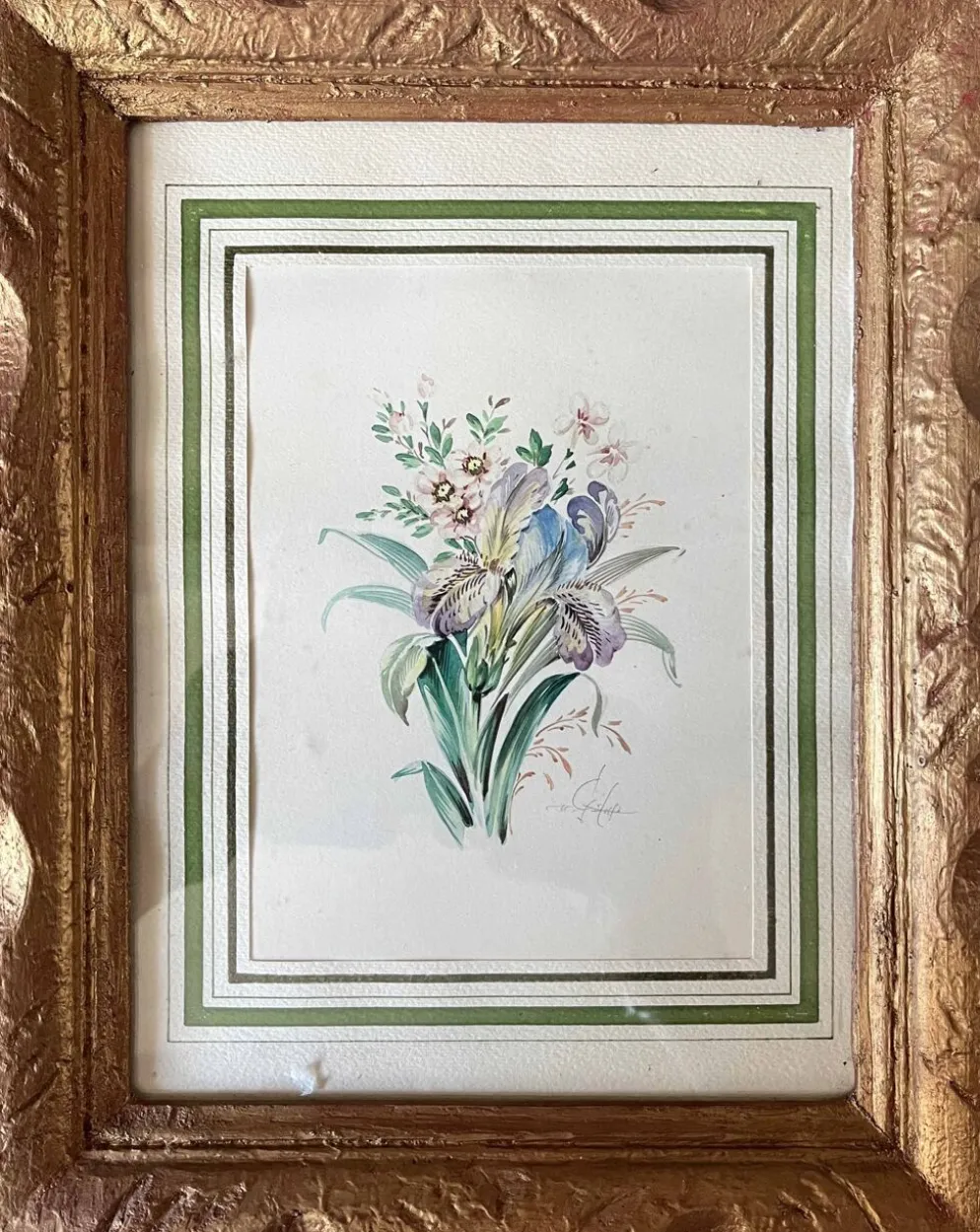 Tableau Aquarelle "Fleurs du jardin" signé début XX°