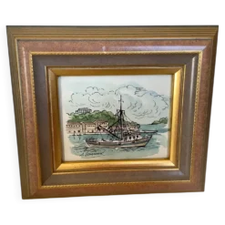 Tableau aquarelle signée bateau marine