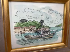 Tableau aquarelle signée bateau marine