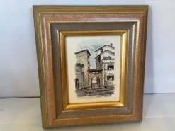 Tableau aquarelle signée vue de village