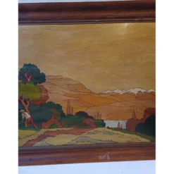 Tableau bois peinture vernie signée Clavere