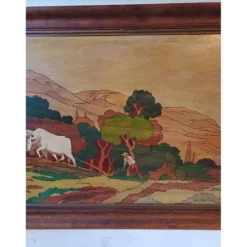 Tableau bois peinture vernie signée Clavere