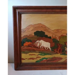 Tableau bois peinture vernie signée Clavere