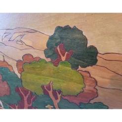 Tableau bois peinture vernie signée Clavere