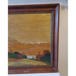 Tableau bois peinture vernie signée Clavere