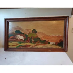 Tableau bois peinture vernie signée Clavere