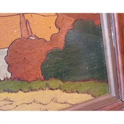 Tableau bois peinture vernie signée Clavere