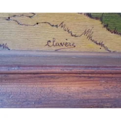 Tableau bois peinture vernie signée Clavere