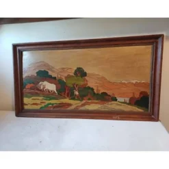 Tableau bois peinture vernie signée Clavere