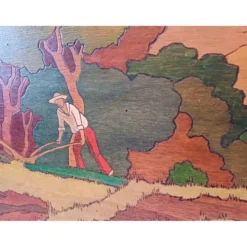 Tableau bois peinture vernie signée Clavere