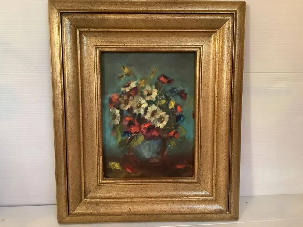 Tableau bouquet de fleurs huile sur carton