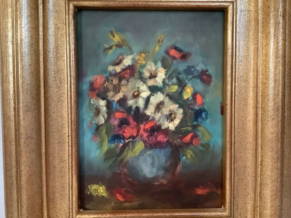 Tableau bouquet de fleurs huile sur carton