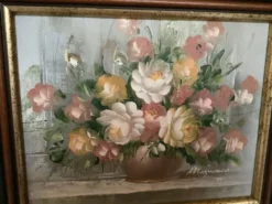Tableau bouquet de fleurs huile sur toile signée