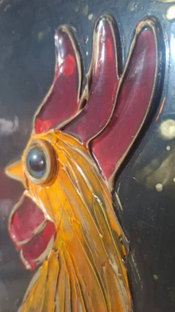 Tableau coq en relief technique mixte signé Muro années 1970