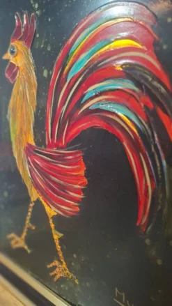 Tableau coq en relief technique mixte signé Muro années 1970