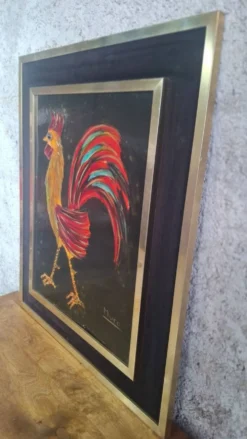 Tableau coq en relief technique mixte signé Muro années 1970