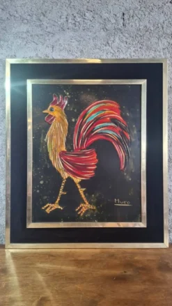 Tableau coq en relief technique mixte signé Muro années 1970