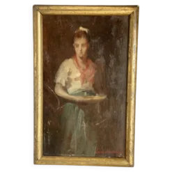Tableau de Louis Henri Deschamps portrait d'une jeune fille, XIXème
