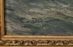 Tableau « Entrée du port par mer agitée », huile sur toile, signé C. Demont – début XXe