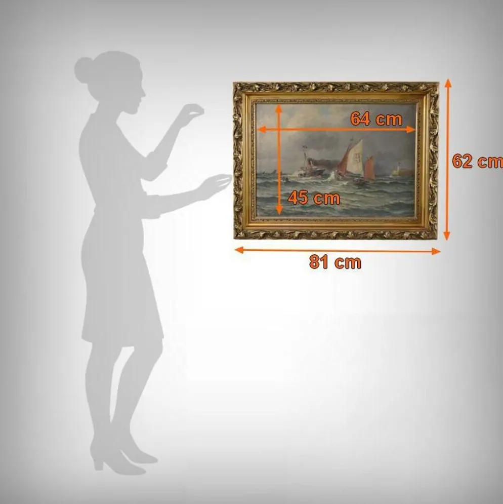 Tableau « Entrée du port par mer agitée », huile sur toile, signé C. Demont – début XXe
