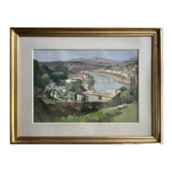Tableau Gouache sur papier Emile Wegelin (1875-1962) Environs de Nice Dordo