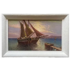 Tableau HSP "Marine méditerranéene" voiliers au port signé Dorges
