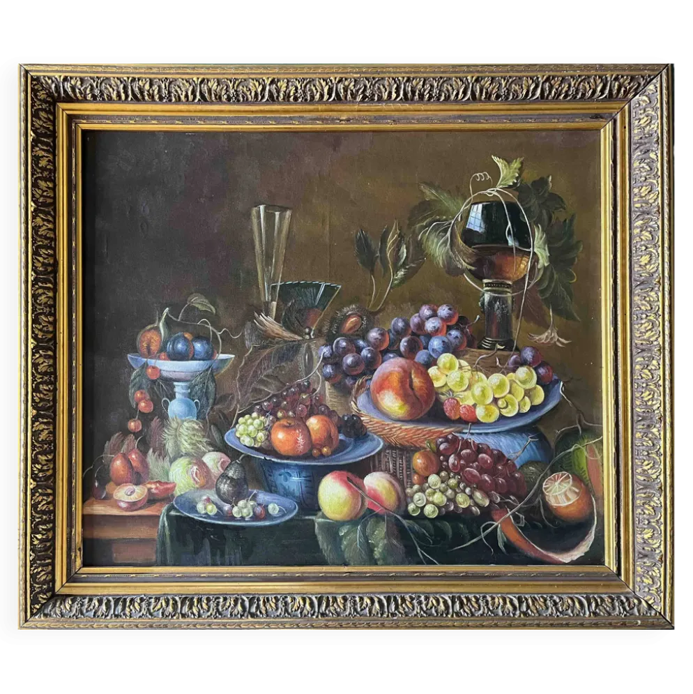 Tableau HST "Nature morte aux fruits" (éc. XX°) encadré