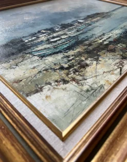 Tableau HST "Port en Bretagne" Marine signé éc. XX° siècle + cadre