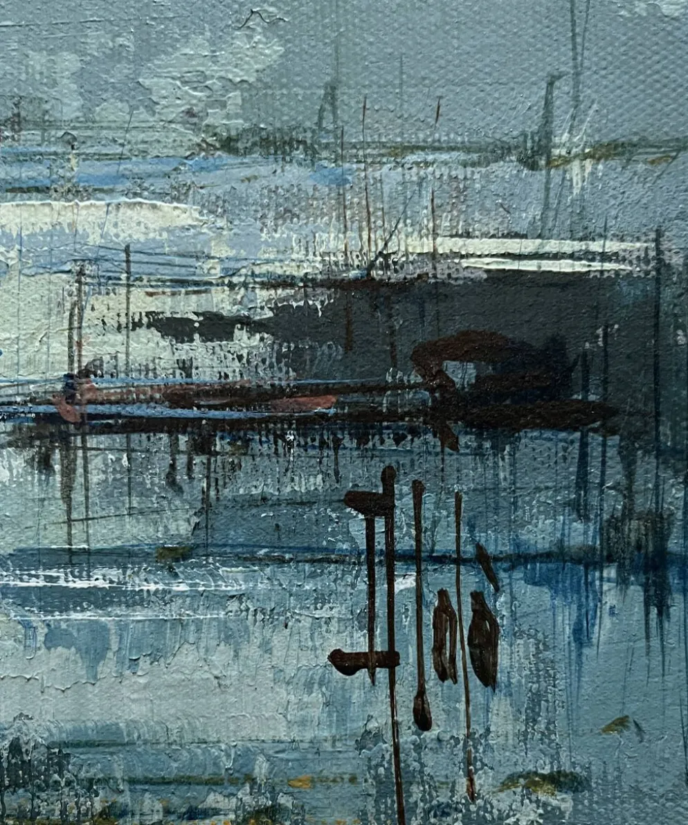 Tableau HST "Port en Bretagne" Marine signé éc. XX° siècle + cadre