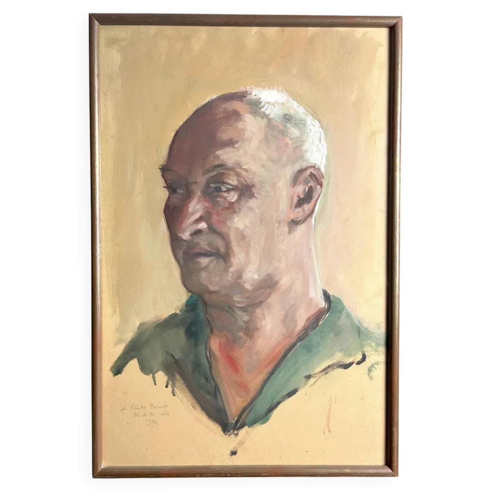 Tableau huile HSP portrait de Besset signé daté XXème