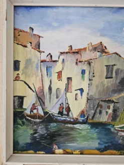 Tableau Huile sur Isorel Marine Port Les martigues signé (à identifier)