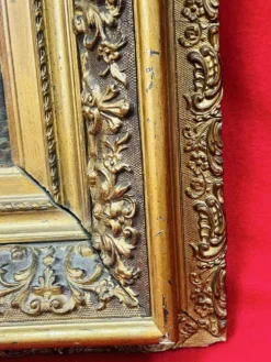 Tableau huile sur panneau bergère agneaux d’après J.B. Hofner X