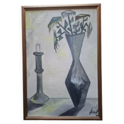 Tableau, huile sur toile dans le goût de Bernard Buffet, années 70