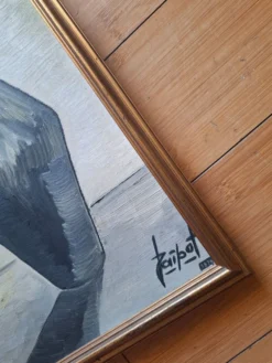 Tableau, huile sur toile dans le goût de Bernard Buffet, années 70