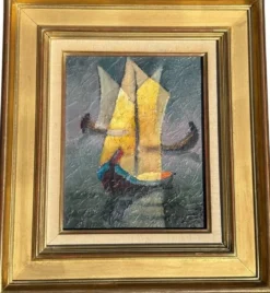 Tableau huile sur toile de Louis Toffoli Titré les flotteurs au dos