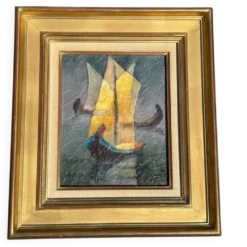 Tableau huile sur toile de Louis Toffoli Titré les flotteurs au dos