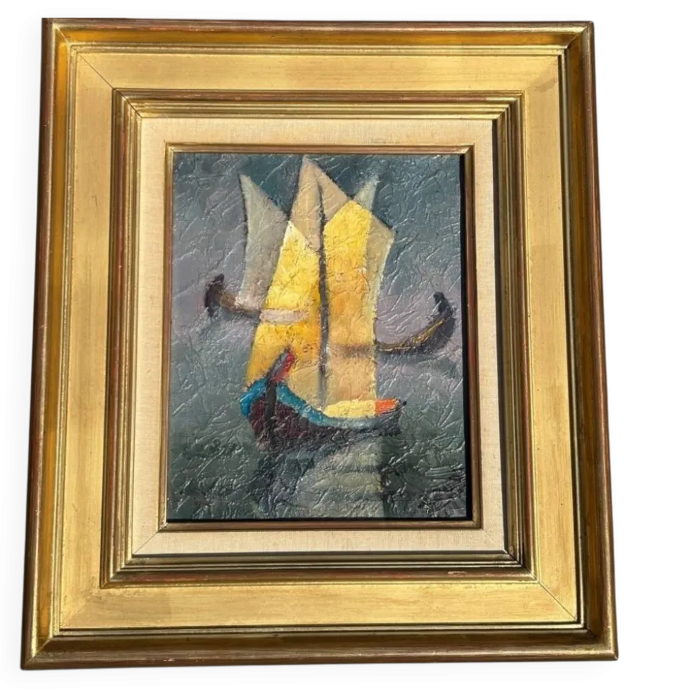 Tableau huile sur toile de Louis Toffoli Titré les flotteurs au dos