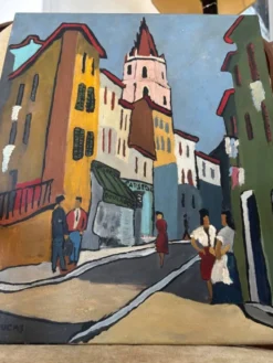Tableau huile sur toile Marseille signée J. Toucas 1964 style fauvist
