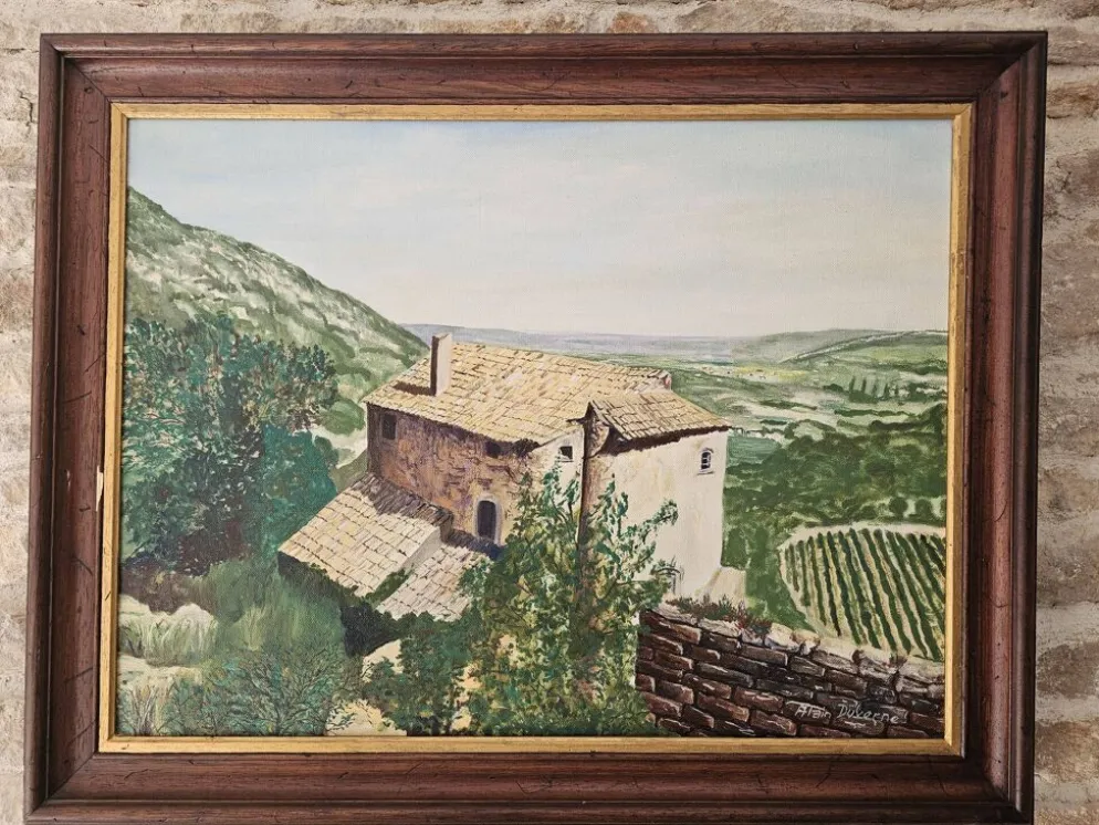 Tableau Huile sur Toile Paysage Lubéron Oppède le Vieux signé Alain Duverne