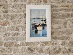 Tableau Huile sur Toile Paysage Marine Voiliers au mouillage Signé Morales