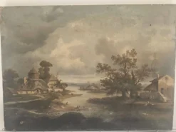 Tableau Huile sur Toile Paysage de campagne école XIX - Signé C. Rougeot 18